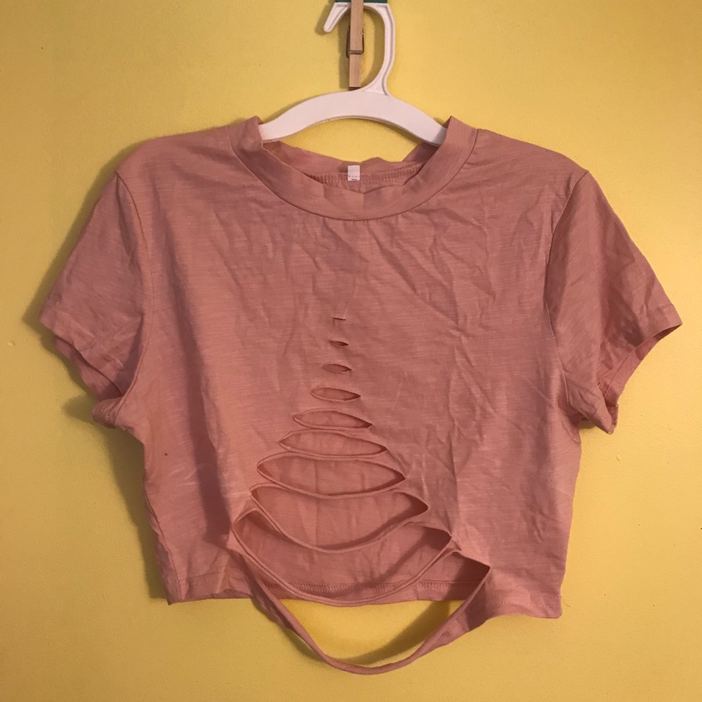 Baby pink ripped crop top